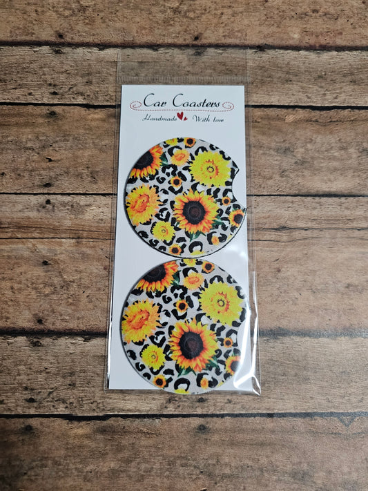 Sunflower on Leopard Car Coaster