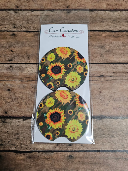 Sunflower on Camo Car coaster